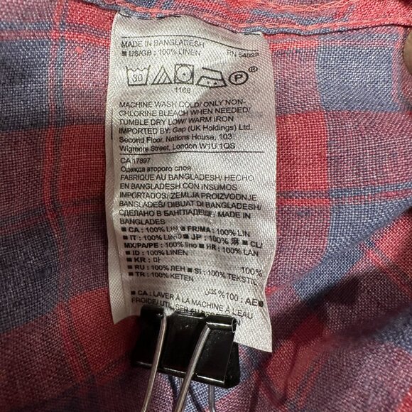 Banana Republic Shirt Mens Large Camden Fit Red Blue Linen Check Button Down - Picture 5 of 8